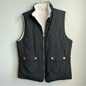 Sherpa Lined Women's Small Black Quilted Zip-Up Vest with Pockets